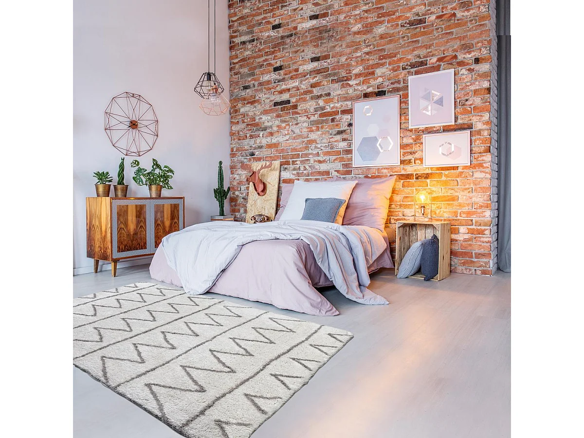 Autentico tappeto berbero 120x170 realizzato a mano in cotone organico BERBERE grigio chiaro e grigio scuro