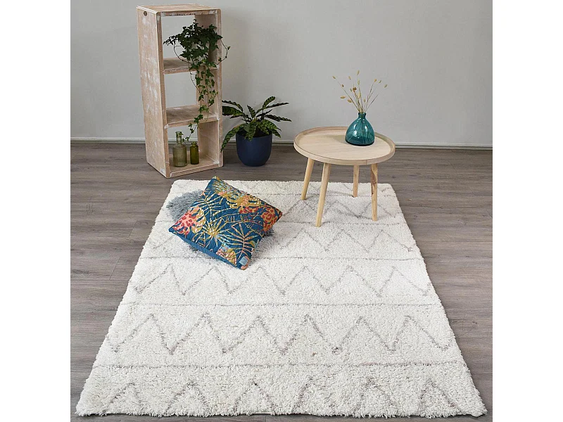Authentique tapis berbère 120x170 fait à la main en coton BIO gris clair et gris foncé BERBERE