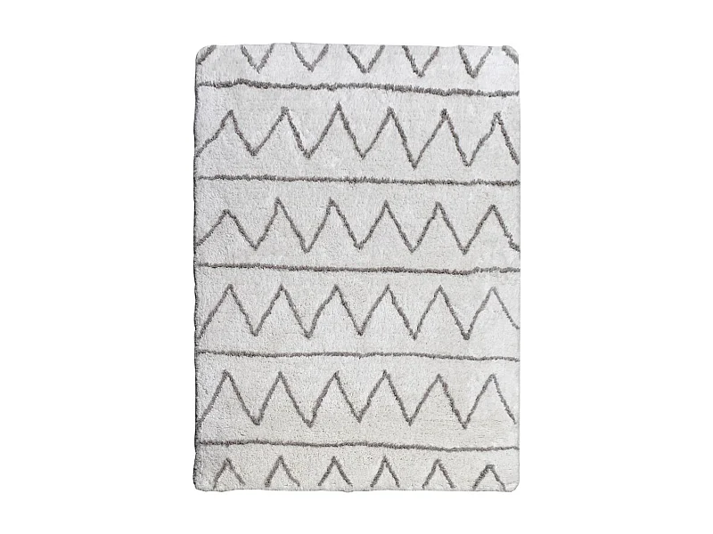 Authentique tapis berbère 120x170 fait à la main en coton BIO gris clair et gris foncé BERBERE