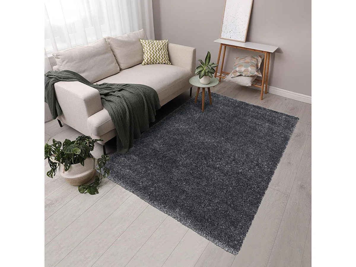 Tappeto Shaggy a pelo lungo 200x290 rettangolo intrecciato grigio fantasia unita UNI A