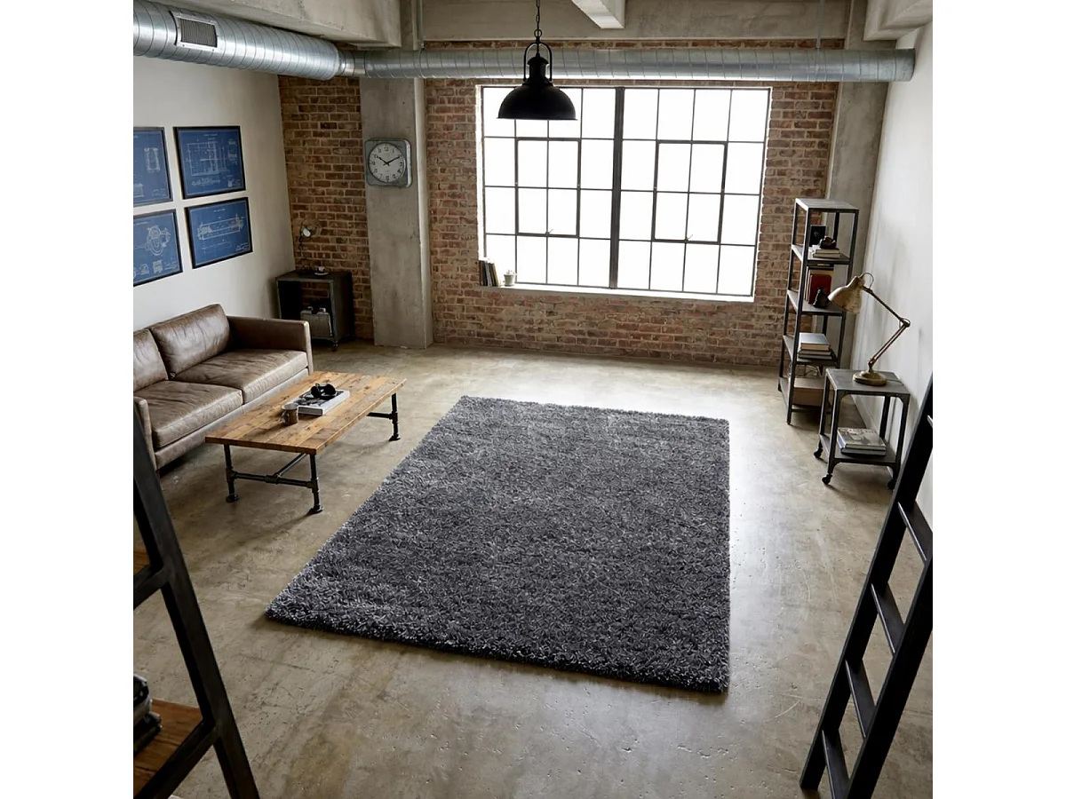 Tappeto Shaggy a pelo lungo 200x290 rettangolo intrecciato grigio fantasia unita UNI A