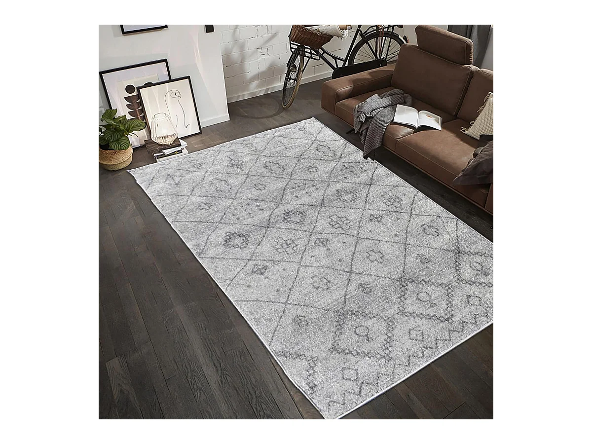 Tapis berbère 120x170 tissé motifs tribaux SAUTUL crème
