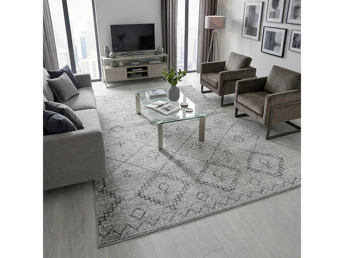 Tappeto berbero 120x170 tessuto con motivi tribali SAUTUL crema