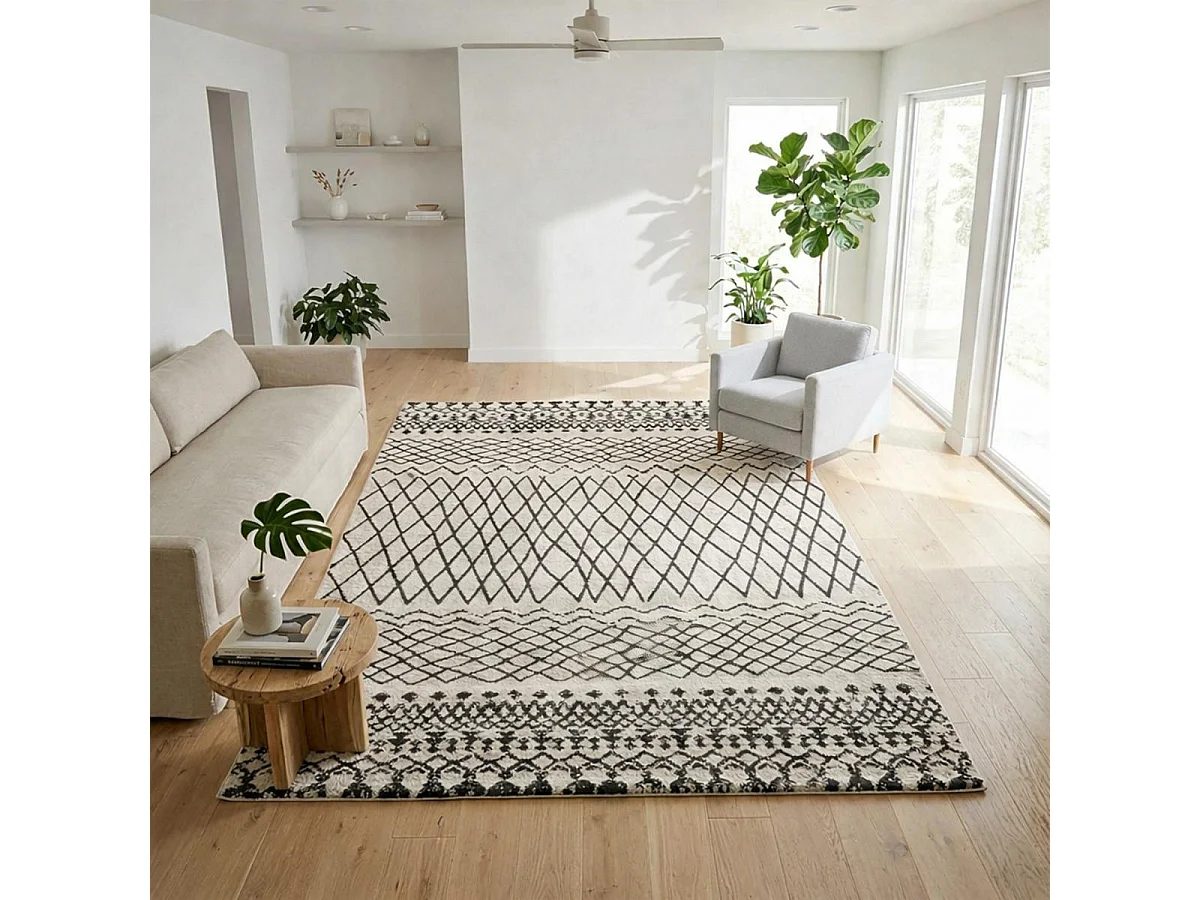 Tapis berbère 160x230 tissé motifs tribaux LYN8 MABAL beige