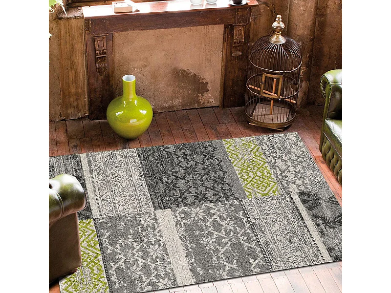 Tapis oriental 80x150 rectangle gris tissé motif ancestral TEOPATCH