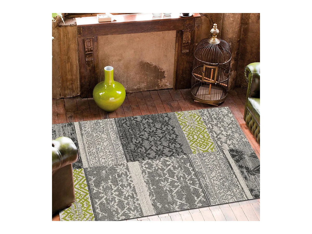 Tapis oriental 80x150 rectangle gris tissé motif ancestral TEOPATCH