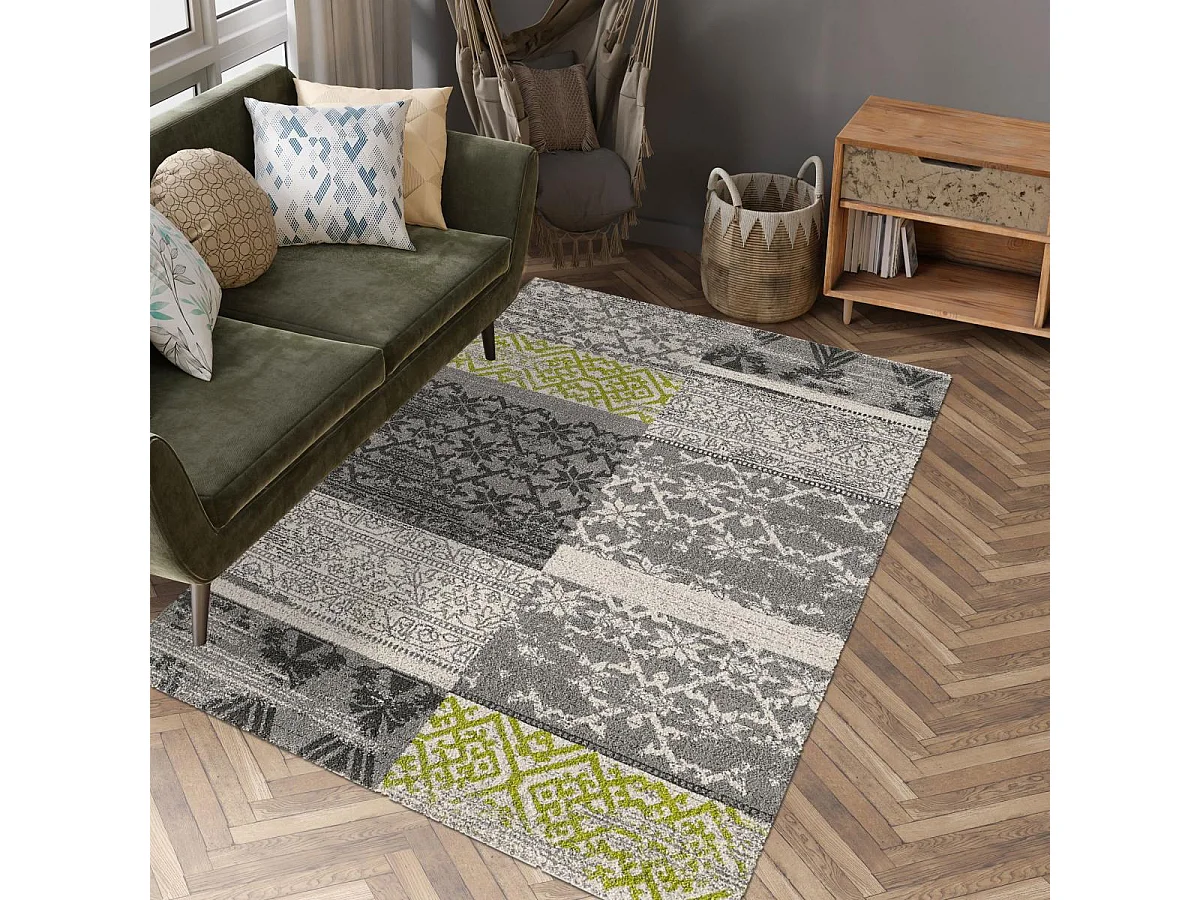 Tapis oriental 80x150 rectangle gris tissé motif ancestral TEOPATCH