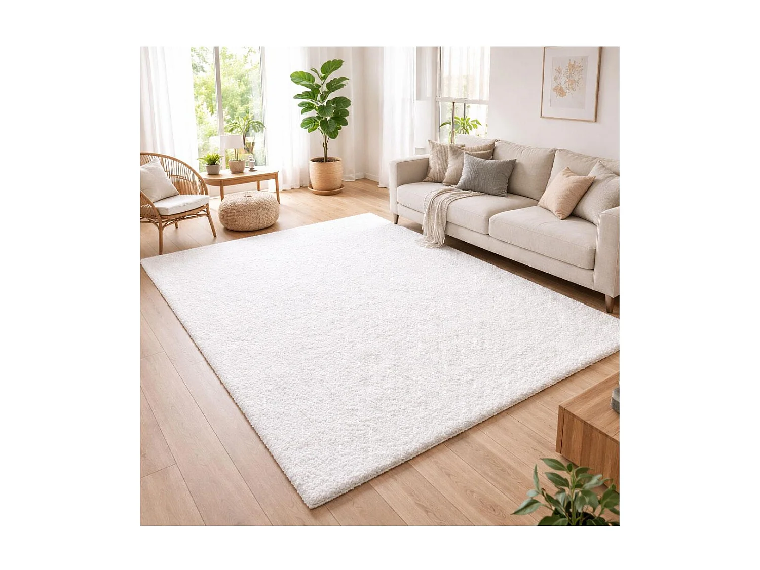 Tappeto Shaggy a pelo lungo 200x290 rettangolo tessuto panna fantasia unita UNI L