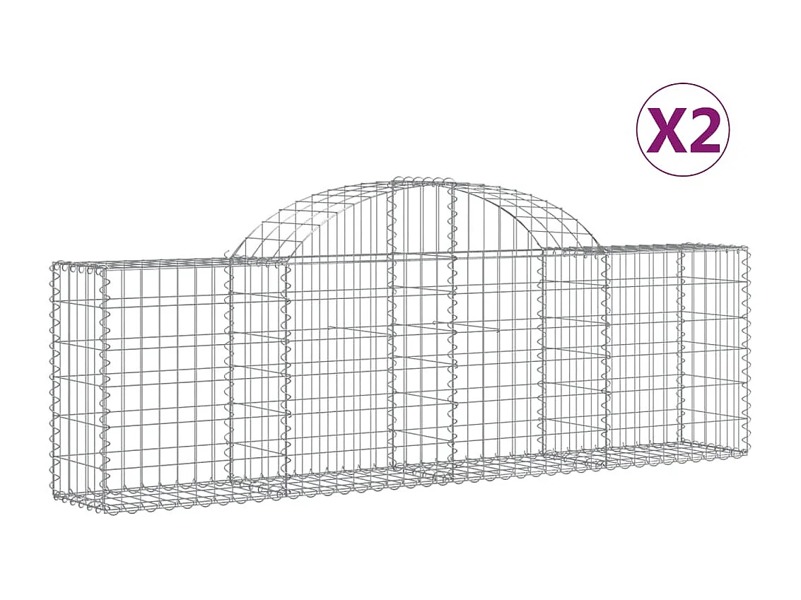 Paniers à gabions arqués 2 pcs 200x30x60-80 Fer galvanisé