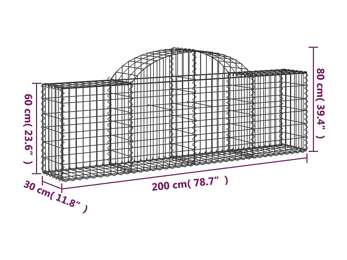 Paniers à gabions arqués 2 pcs 200x30x60-80 Fer galvanisé