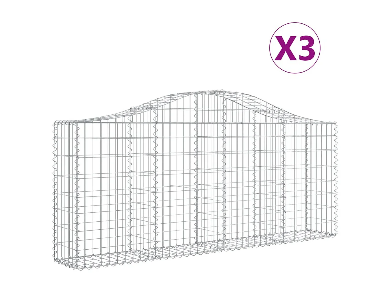 Paniers à gabions arqués 3 pcs 200x30x80-100 Fer galvanisé