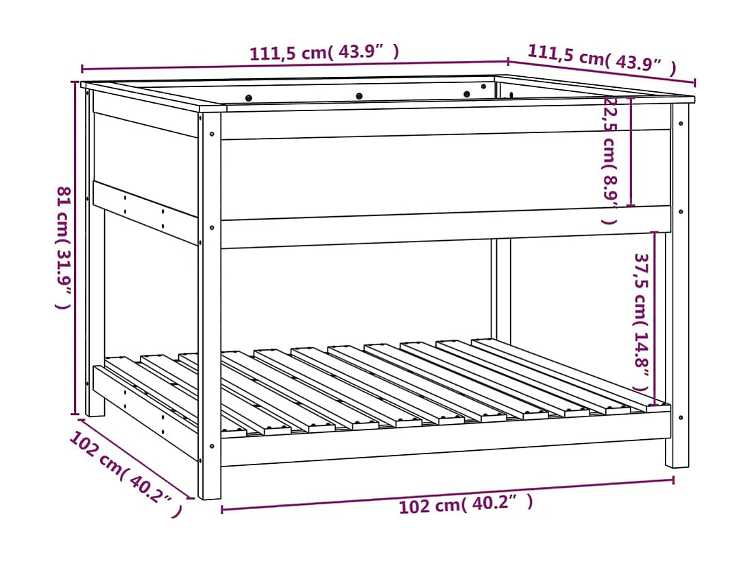 Jardinière avec étagère 111,5x111,5x81 Bois massif de pin