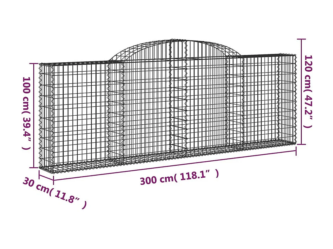 Paniers à gabions arqués 12 pcs 300x30x100-120 fer galvanisé