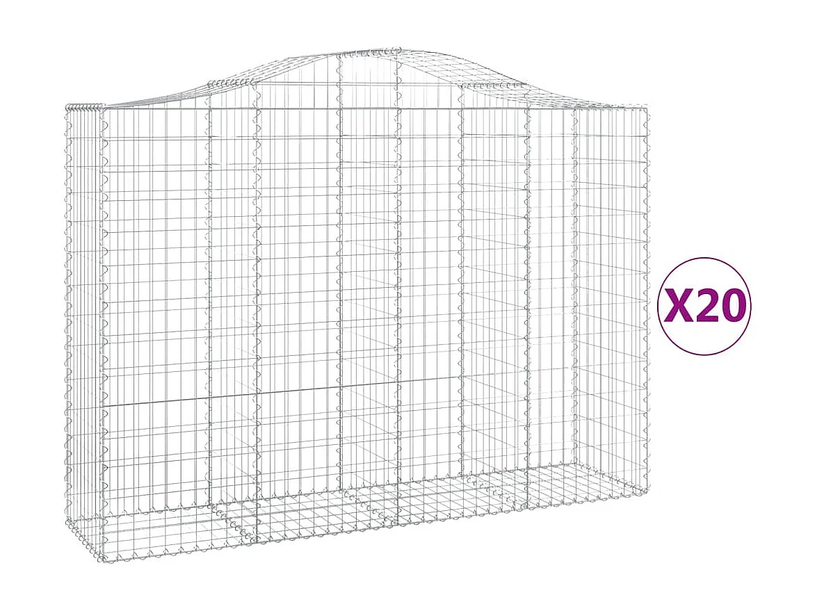 Paniers à gabions arqués 20 pcs 200x50x140-160 Fer galvanisé