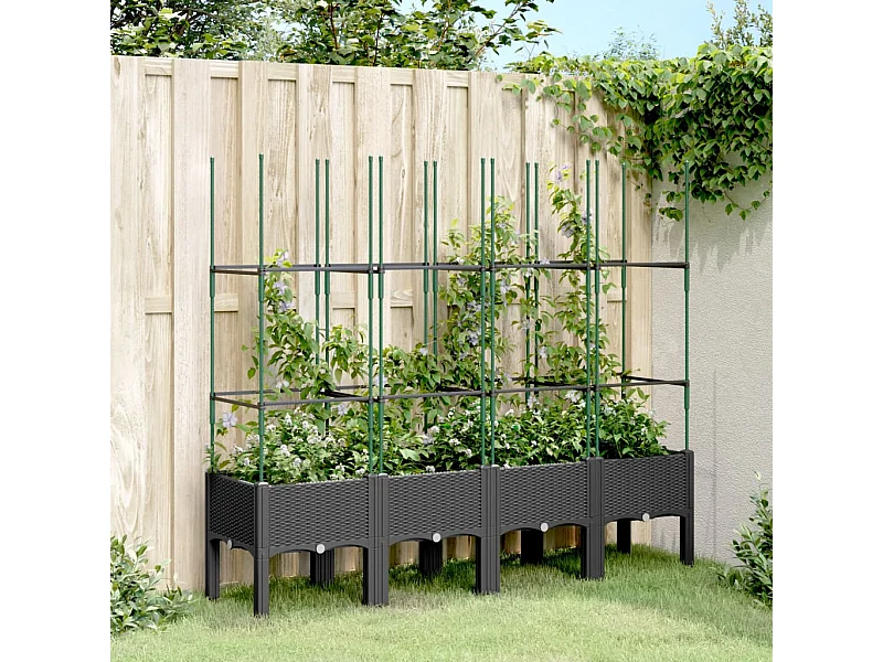 Jardinière avec treillis noir 160x40x142,5 PP