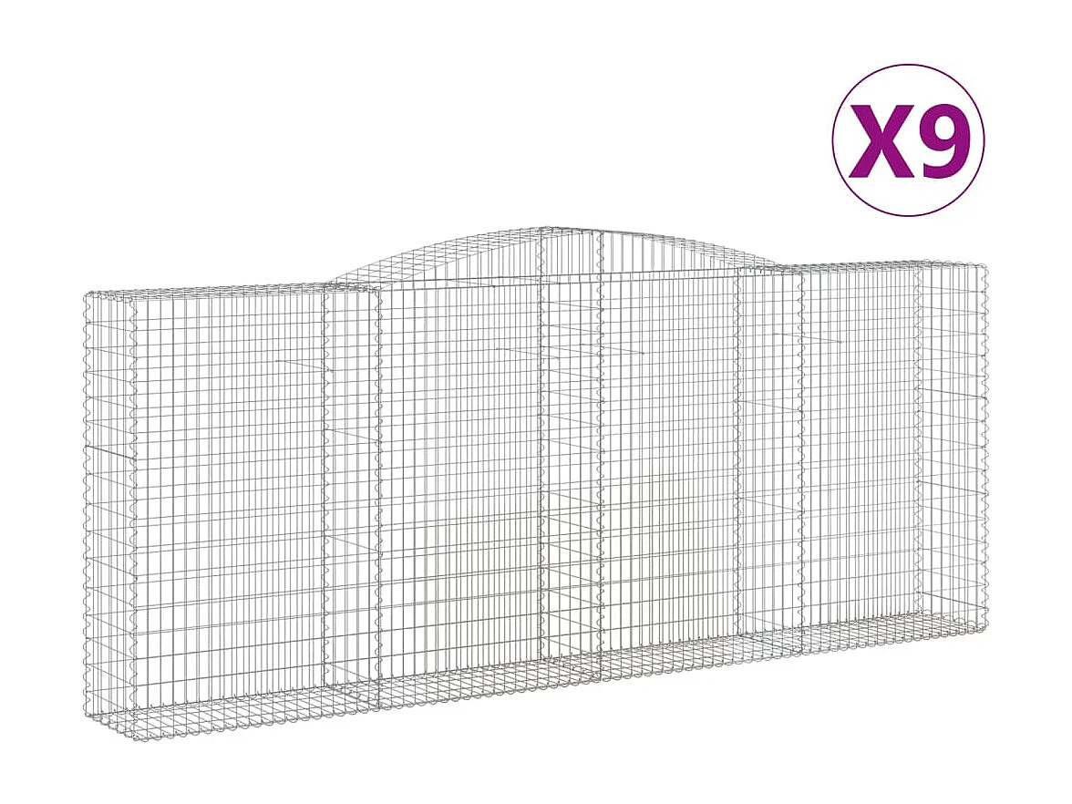 Paniers à gabions arqués 9 pcs 400x50x160-180 fer galvanisé