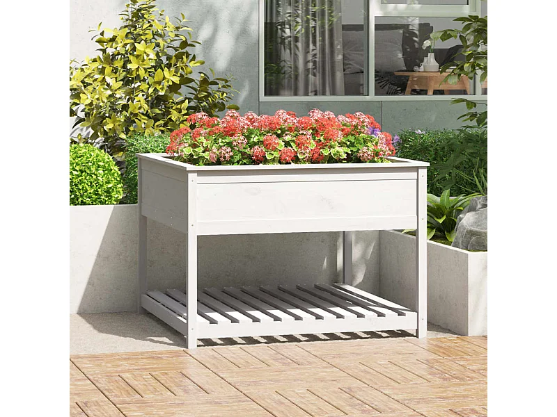 Jardinière et étagère Blanc 111,5x111,5x81 Bois massif de pin