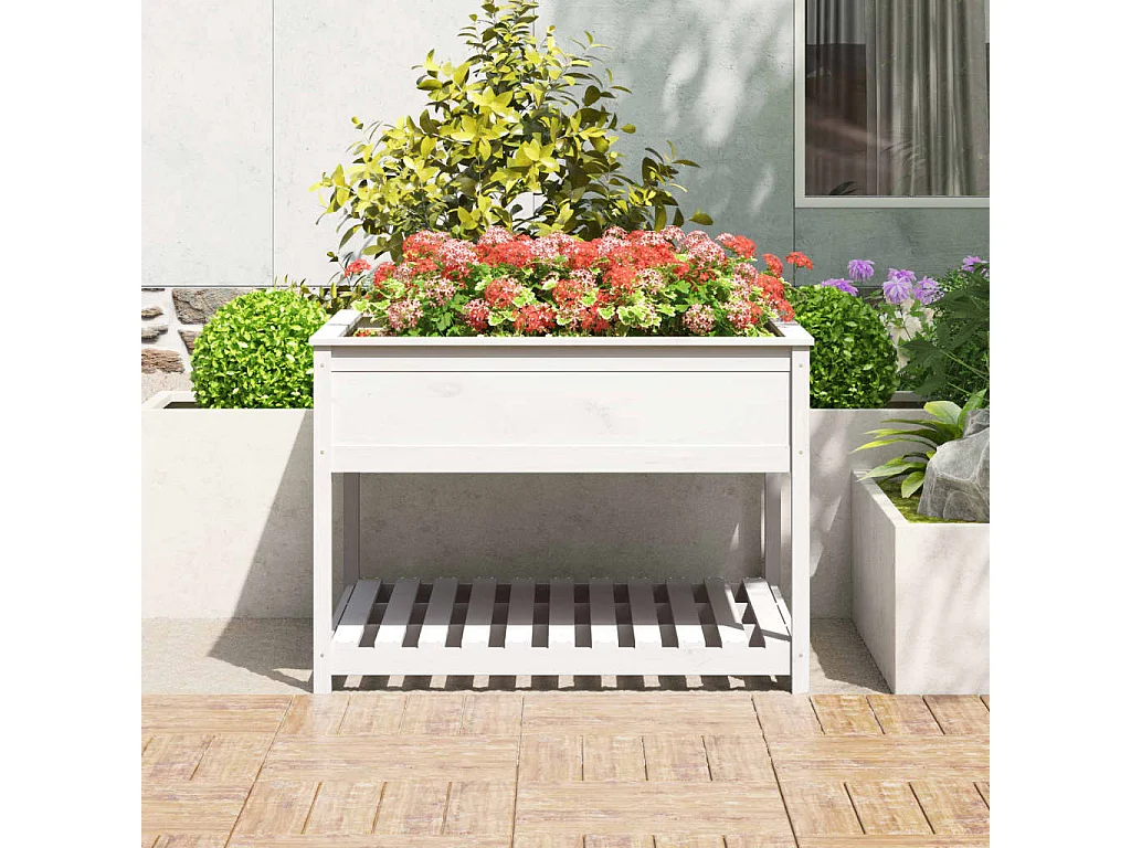 Jardinière et étagère Blanc 111,5x111,5x81 Bois massif de pin