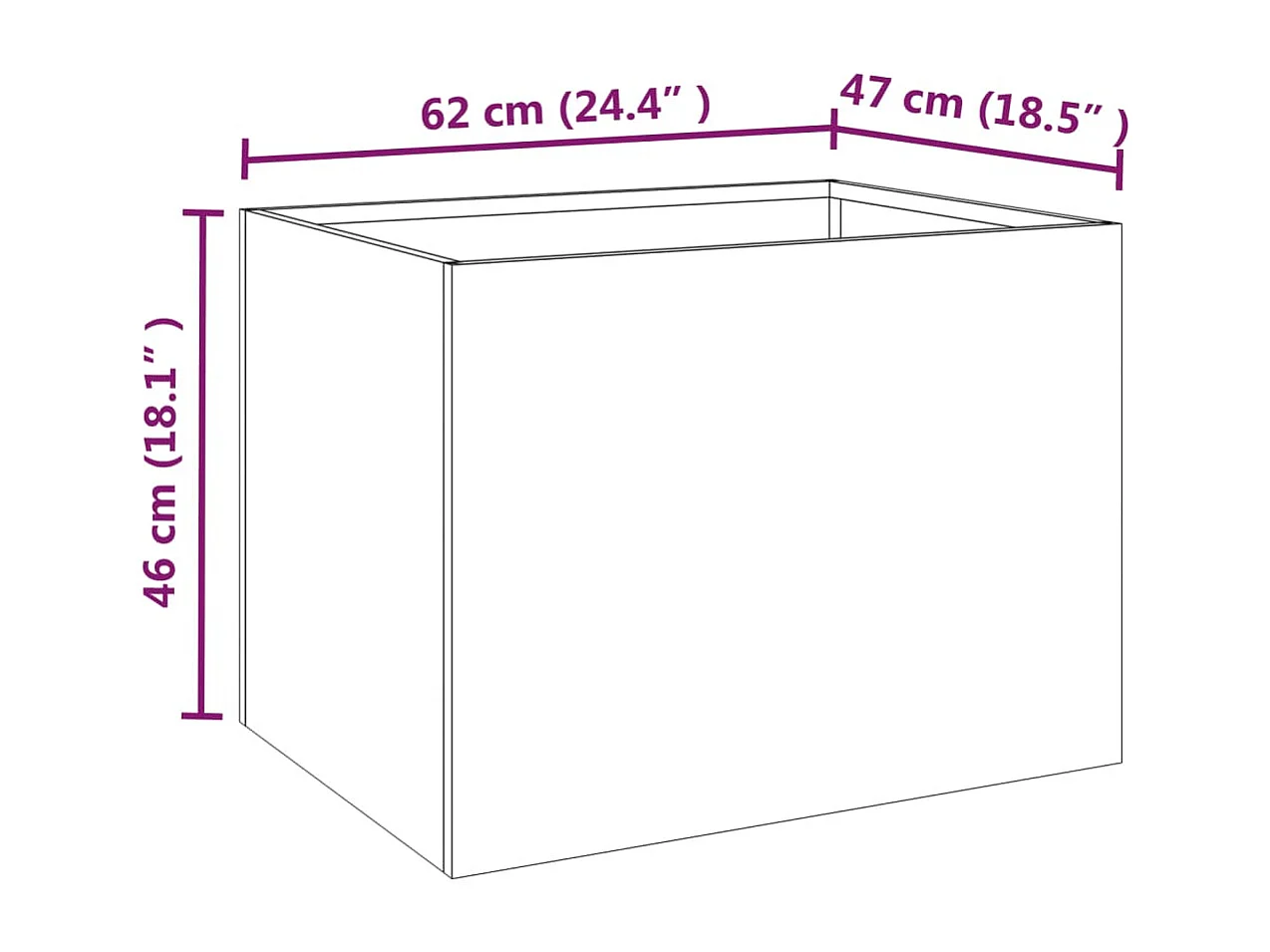 Jardinière 62x47x46 acier corten