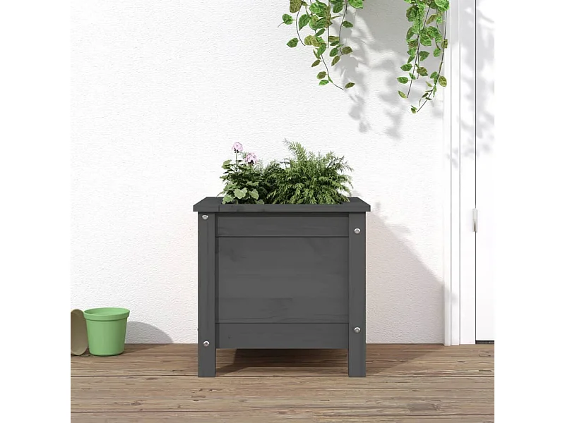 Jardinière gris 40x40x39 bois massif de pin