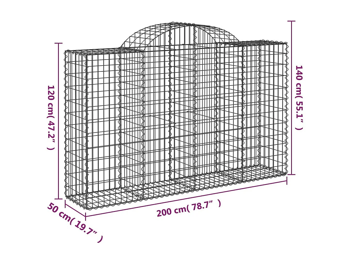 Paniers à gabions arqués 13 pcs 200x50x120-140 Fer galvanisé