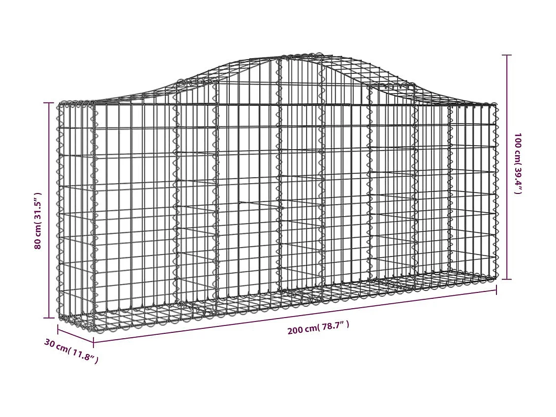 Panier de gabions arqué 200x30x80-100 Fer galvanisé