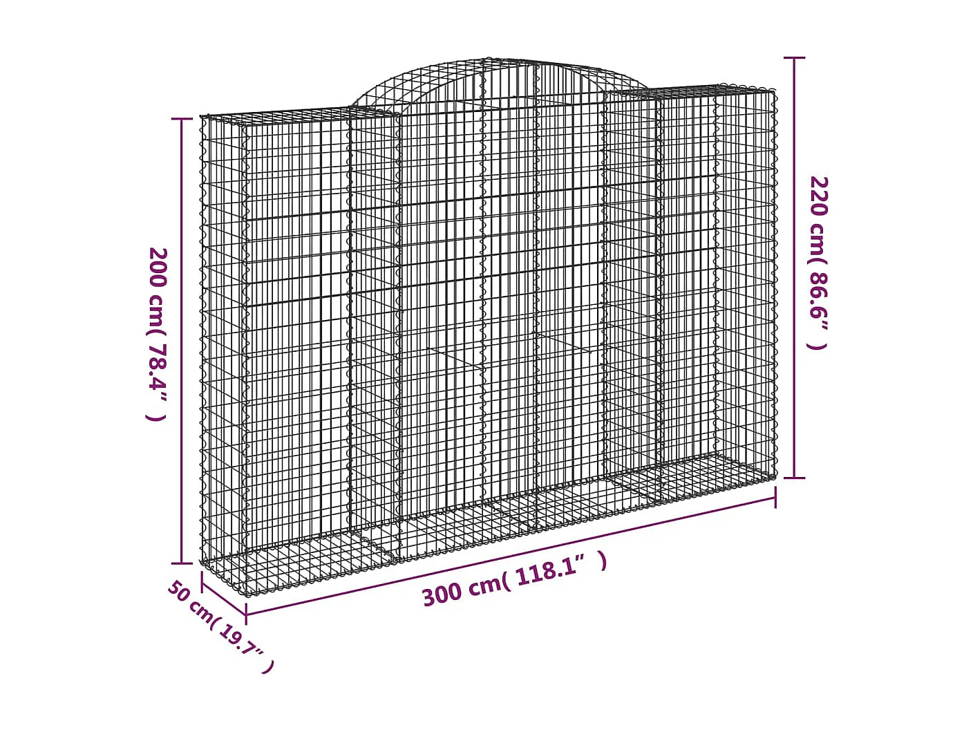 Paniers à gabions arqués 3 pcs 300x50x200-220 fer galvanisé