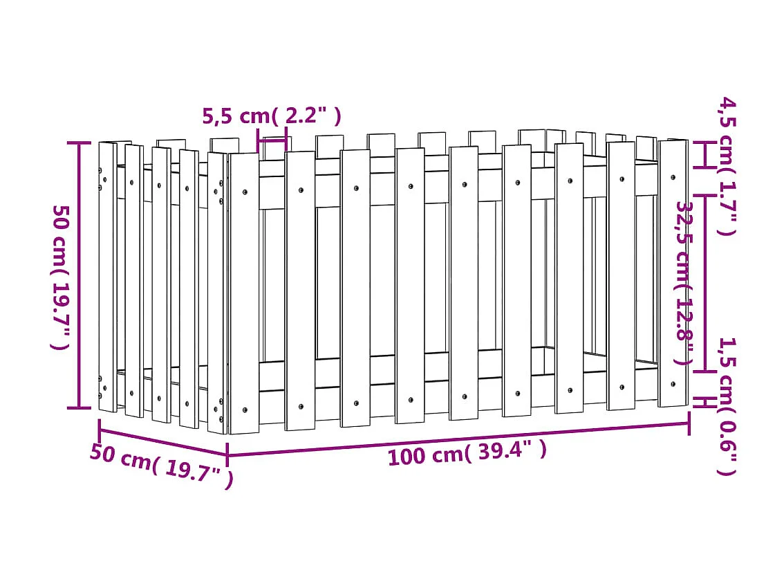 Lit surélevé de jardin design de clôture 100x50x50 pin massif