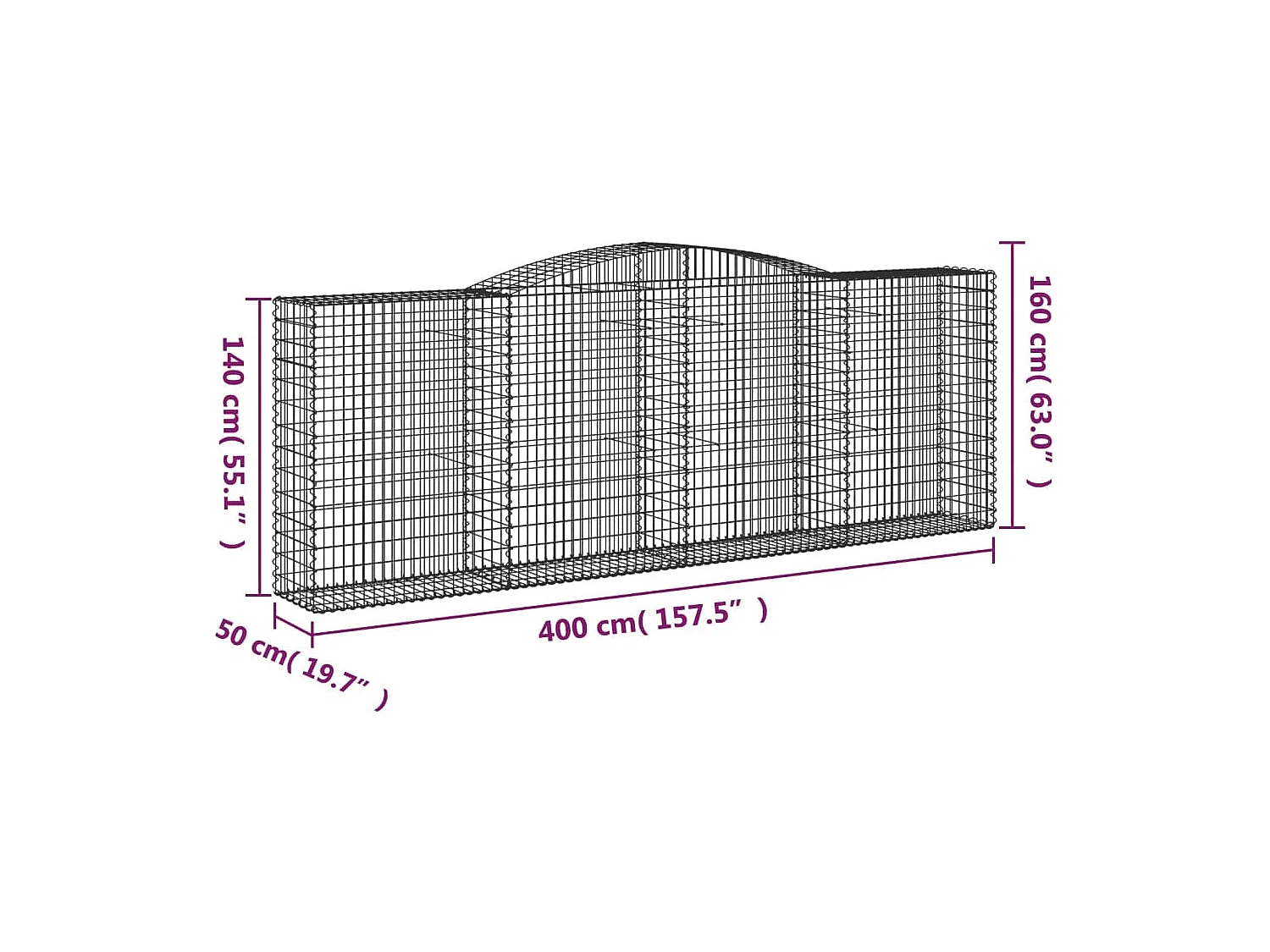 Paniers à gabions arqués 10 pcs 400x50x140-160 Fer galvanisé