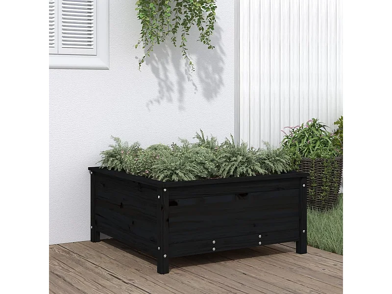 Jardinière noir 82,5x82,5x39 bois massif de pin