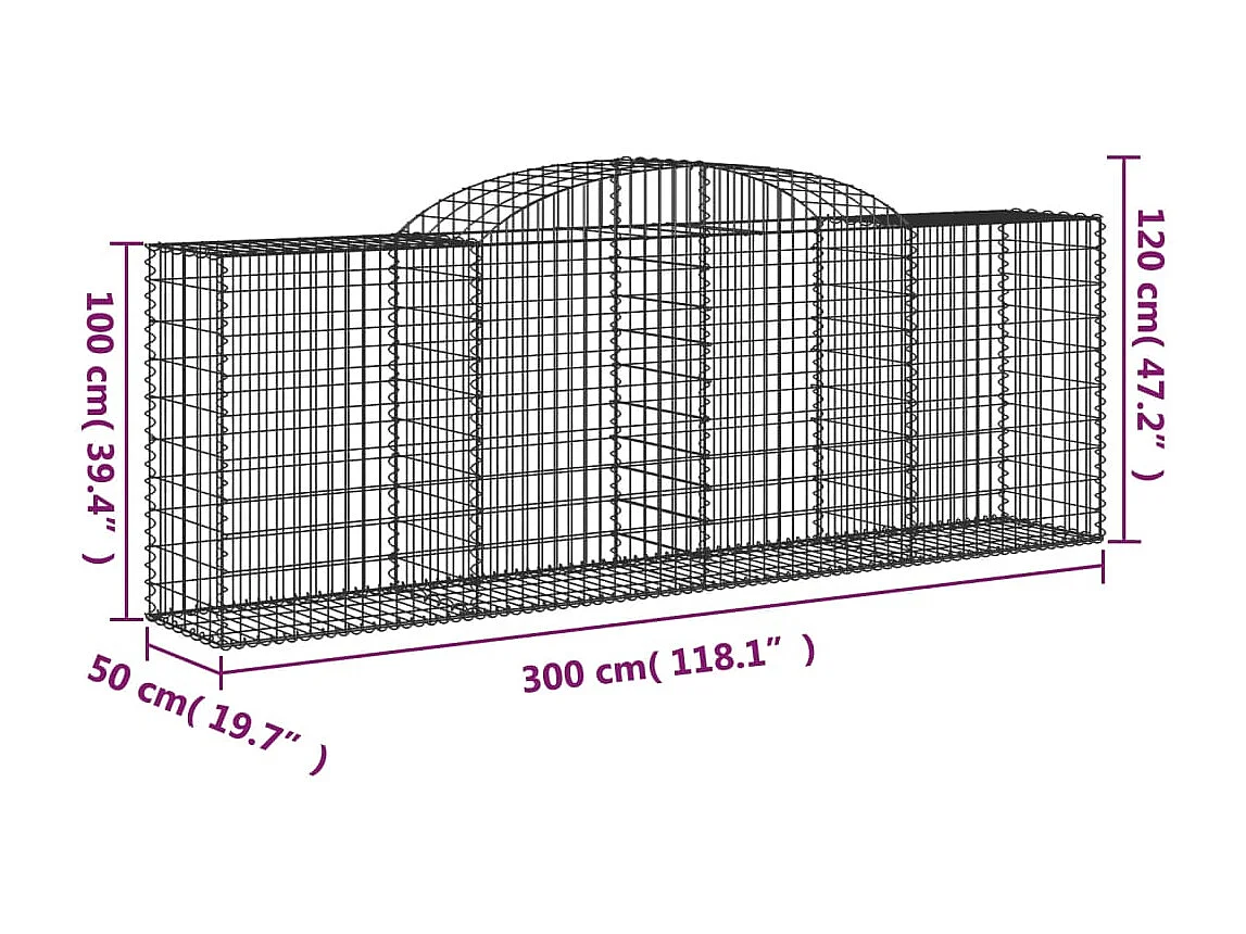 Paniers à gabions arqués 4 pcs 300x50x100-120 fer galvanisé