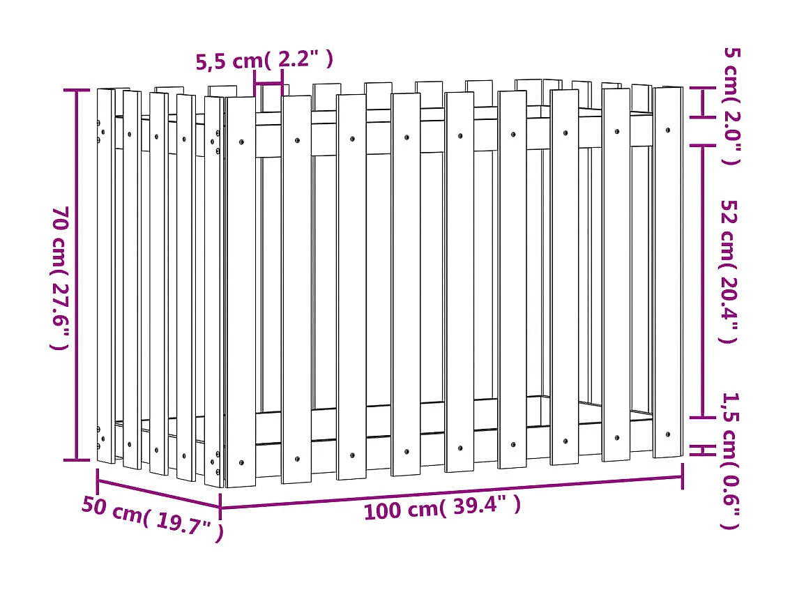 Lit surélevé de jardin design de clôture 100x50x70 pin massif
