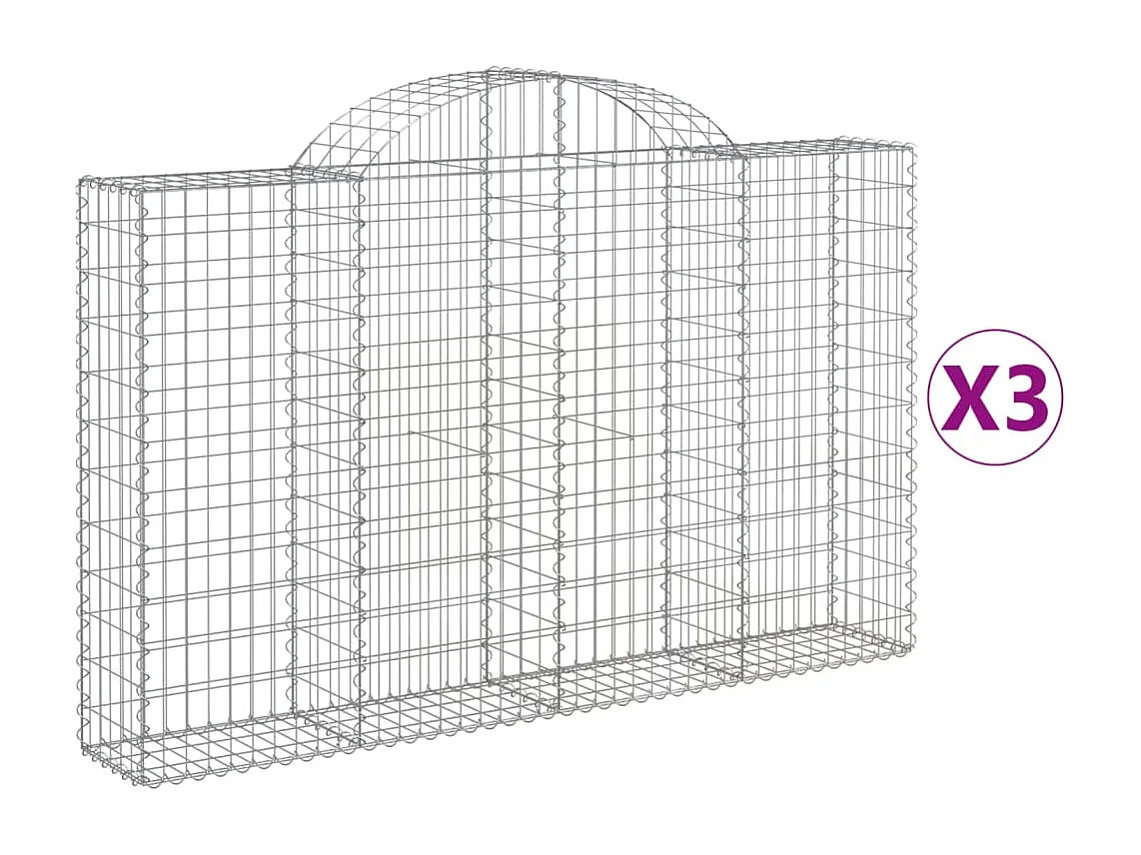 Paniers à gabions arqués 3 pcs 200x30x120-140 Fer galvanisé