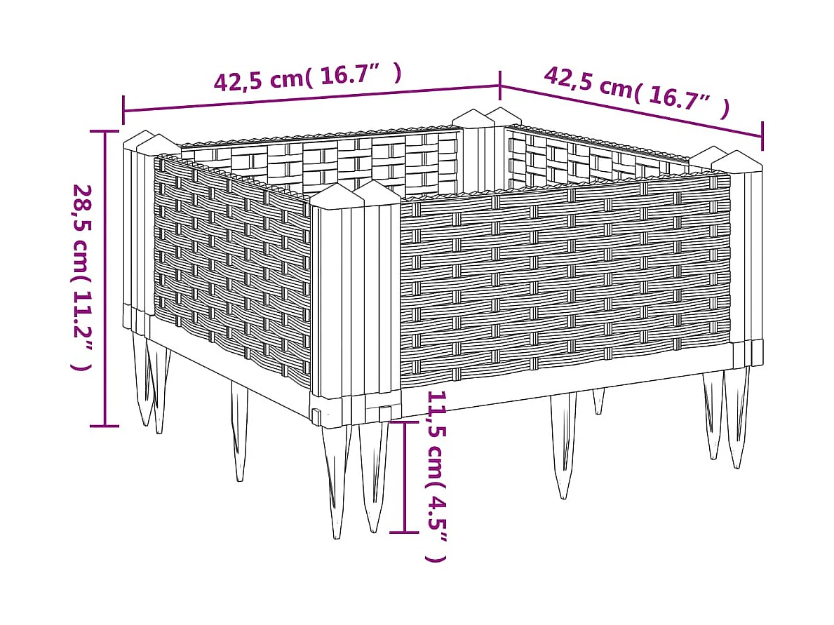 Jardinière avec piquets gris clair 42,5x42,5x28,5 PP
