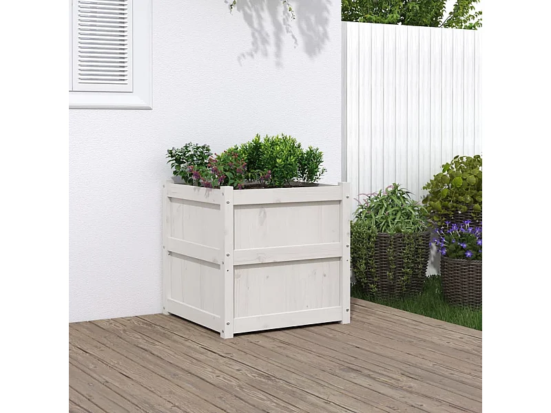 Jardinière d'extérieur blanc 60x60x60 bois de pin massif