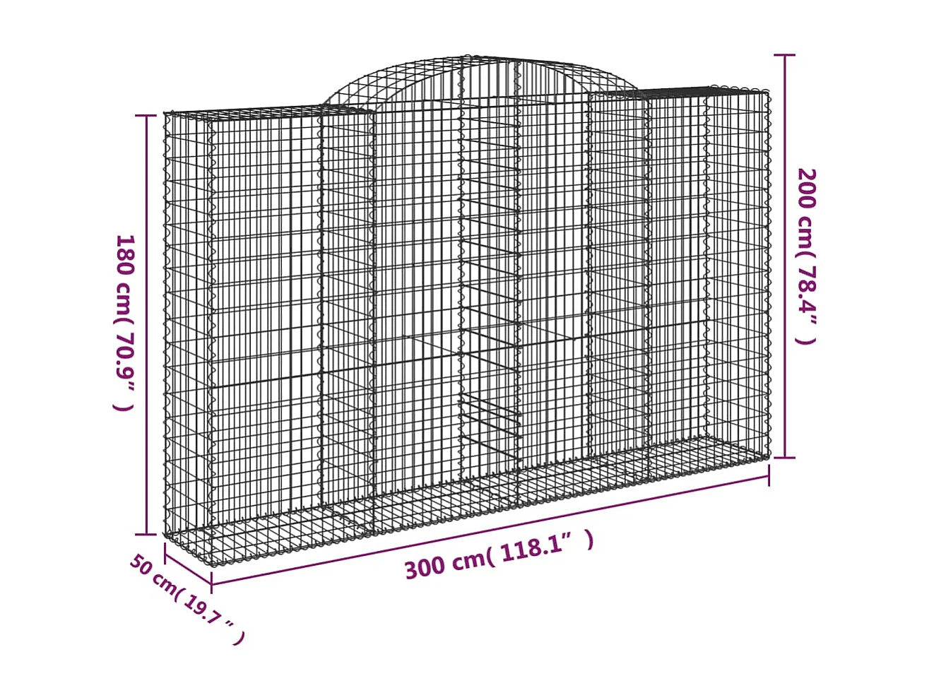 Paniers à gabions arqués 6 pcs 300x50x180-200 fer galvanisé