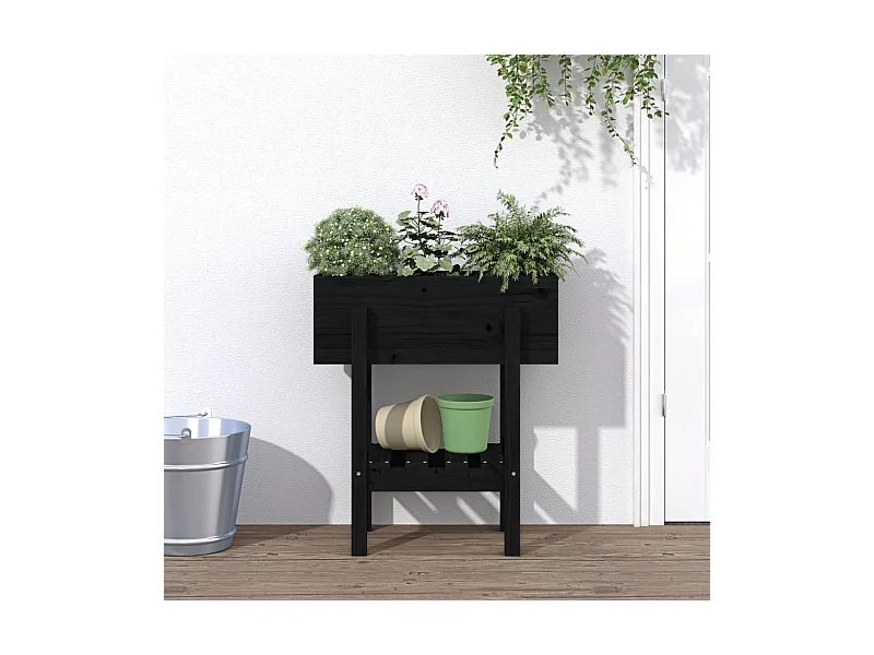 Jardinière noir 62x30x69 bois massif de pin