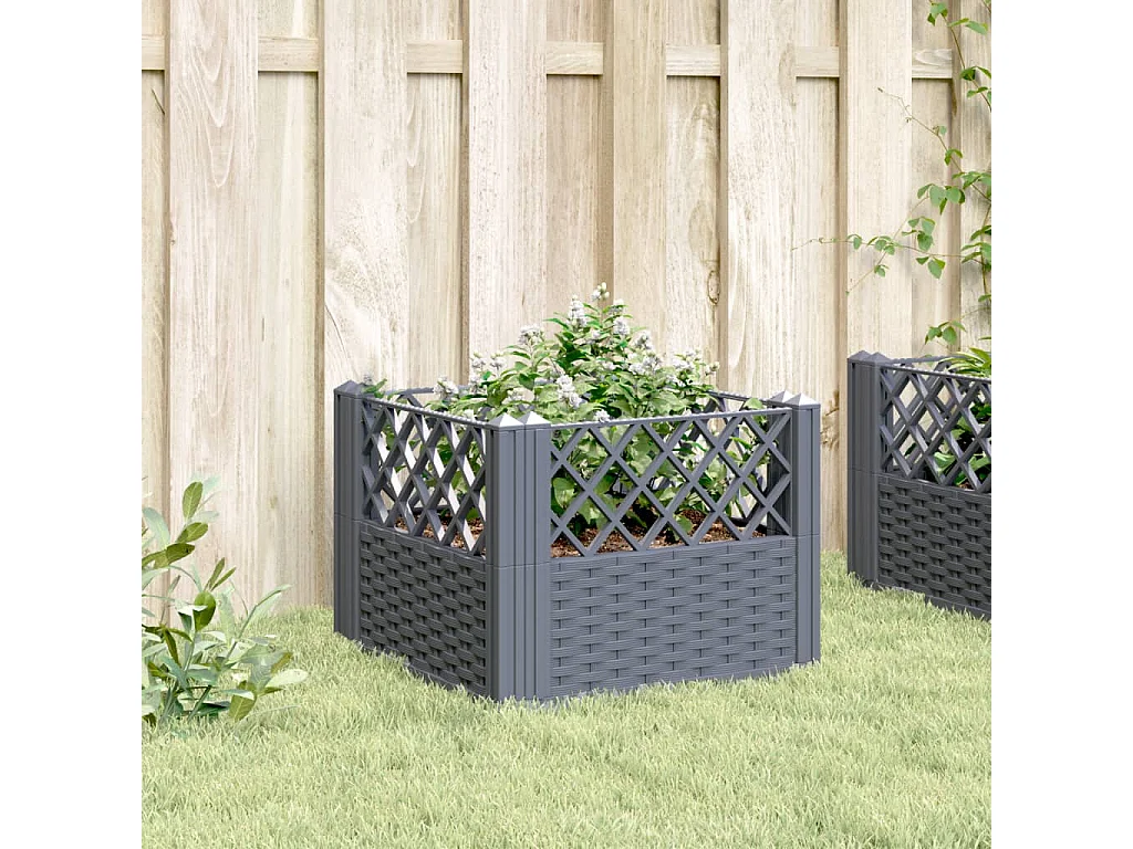 Jardinière avec piquets gris 43,5x43,5x43,5 PP