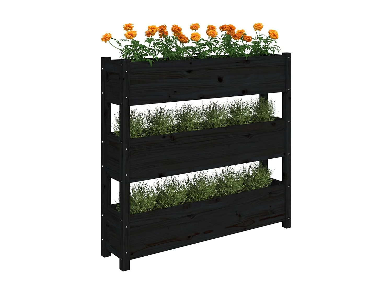 Jardinière Noir 112x25x104,5 Bois massif de pin