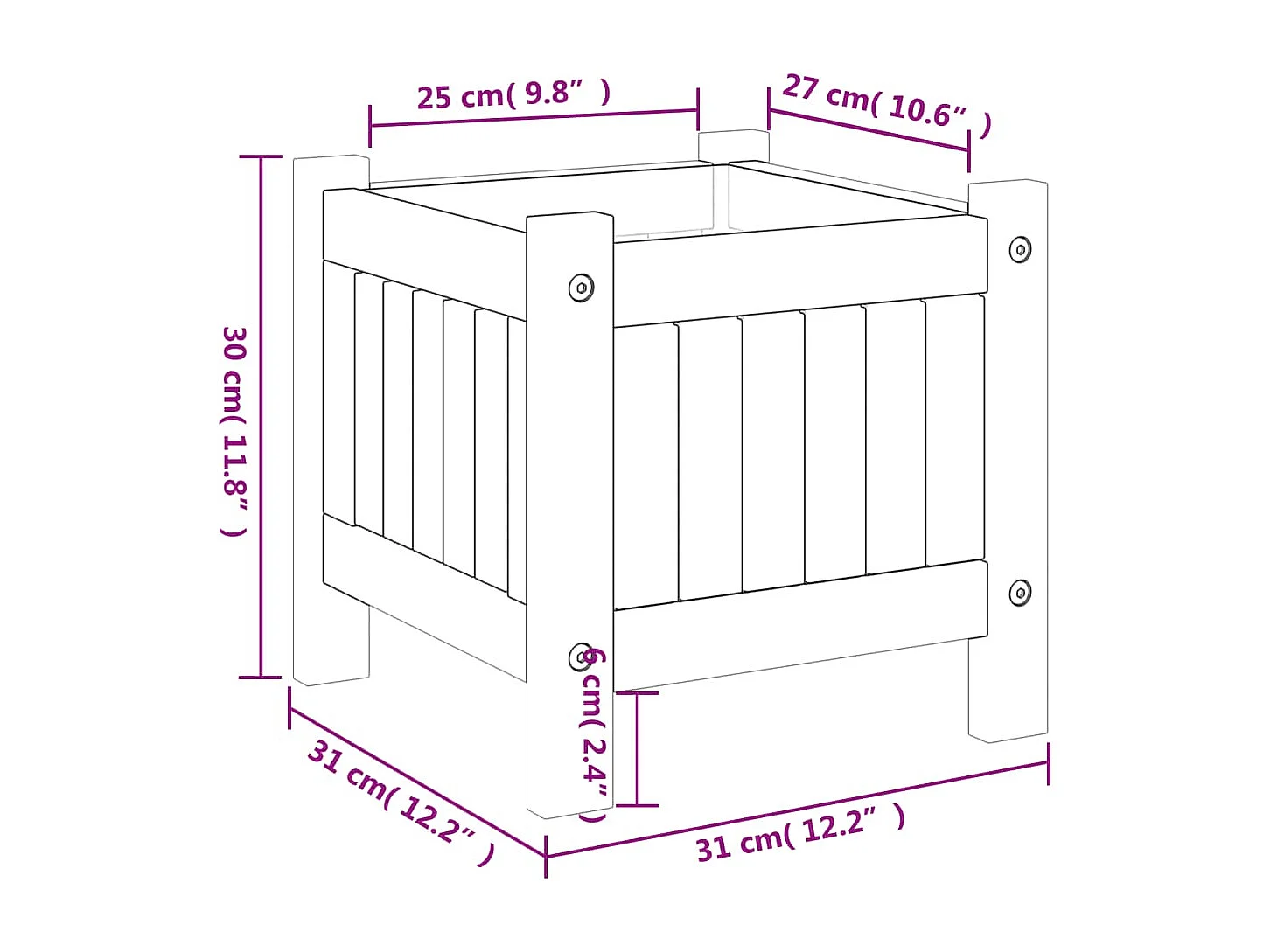 Jardinière avec doublure 31x31x30 bois massif d'acacia