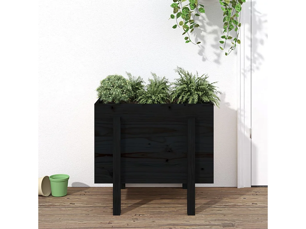 Jardinière noir 62x50x57 bois massif de pin