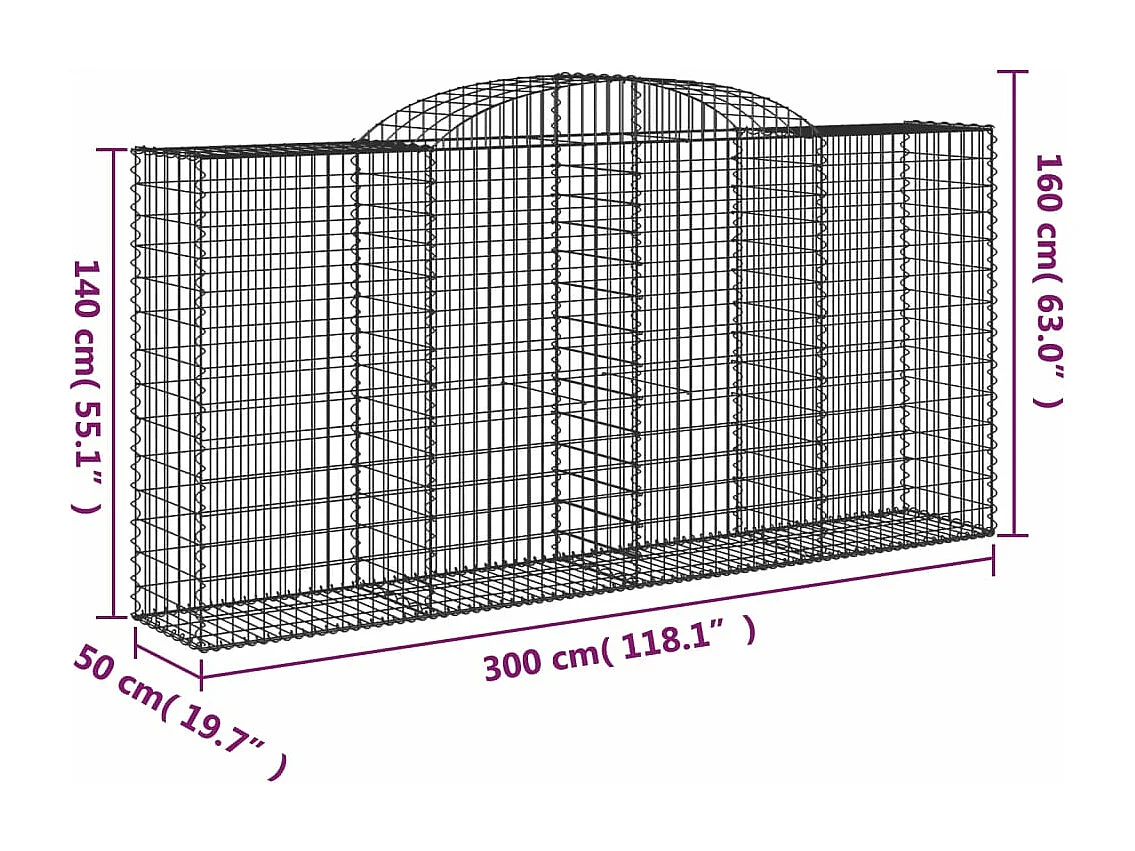 Paniers à gabions arqués 6 pcs 300x50x140-160 fer galvanisé