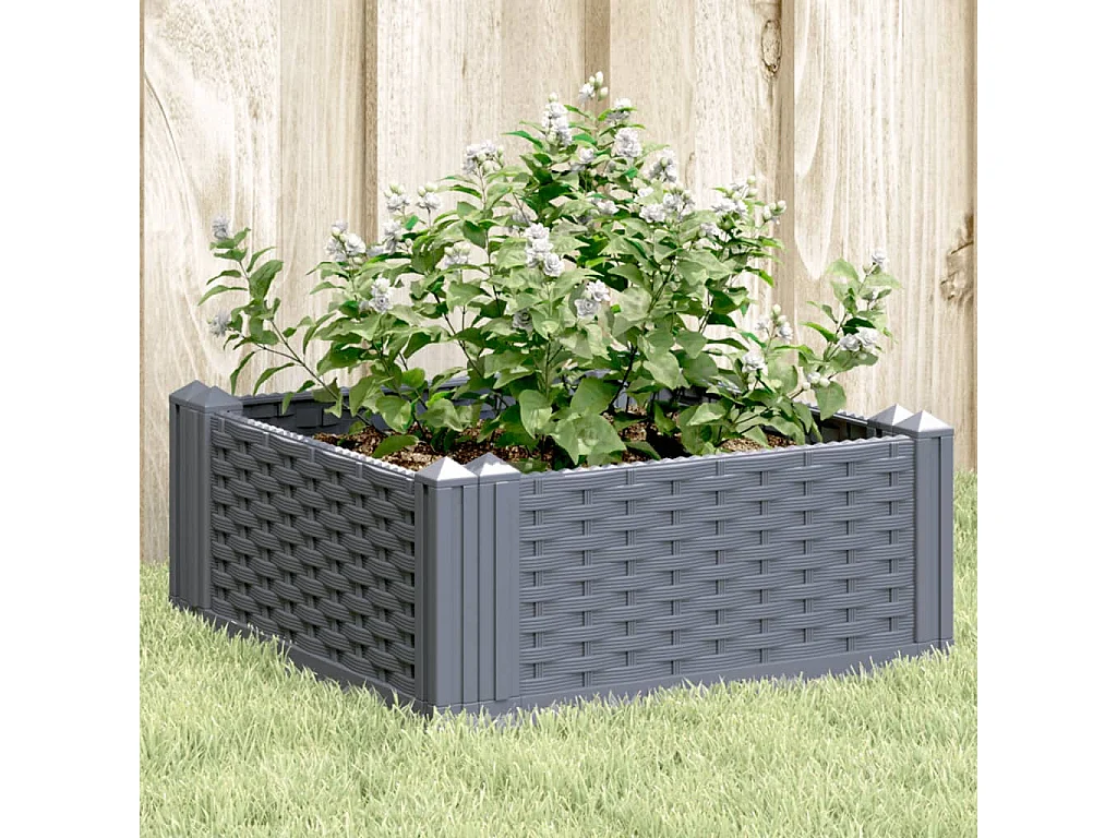 Jardinière avec piquets gris 42,5x42,5x28,5 PP