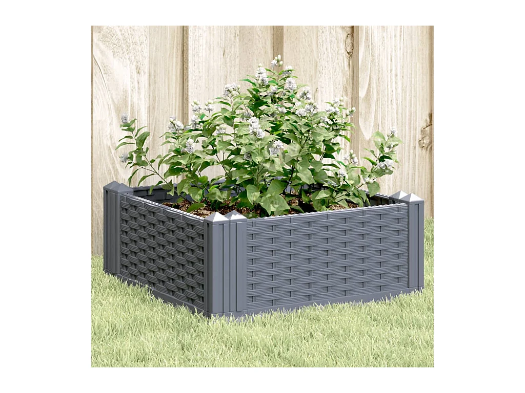 Jardinière avec piquets gris 42,5x42,5x28,5 PP
