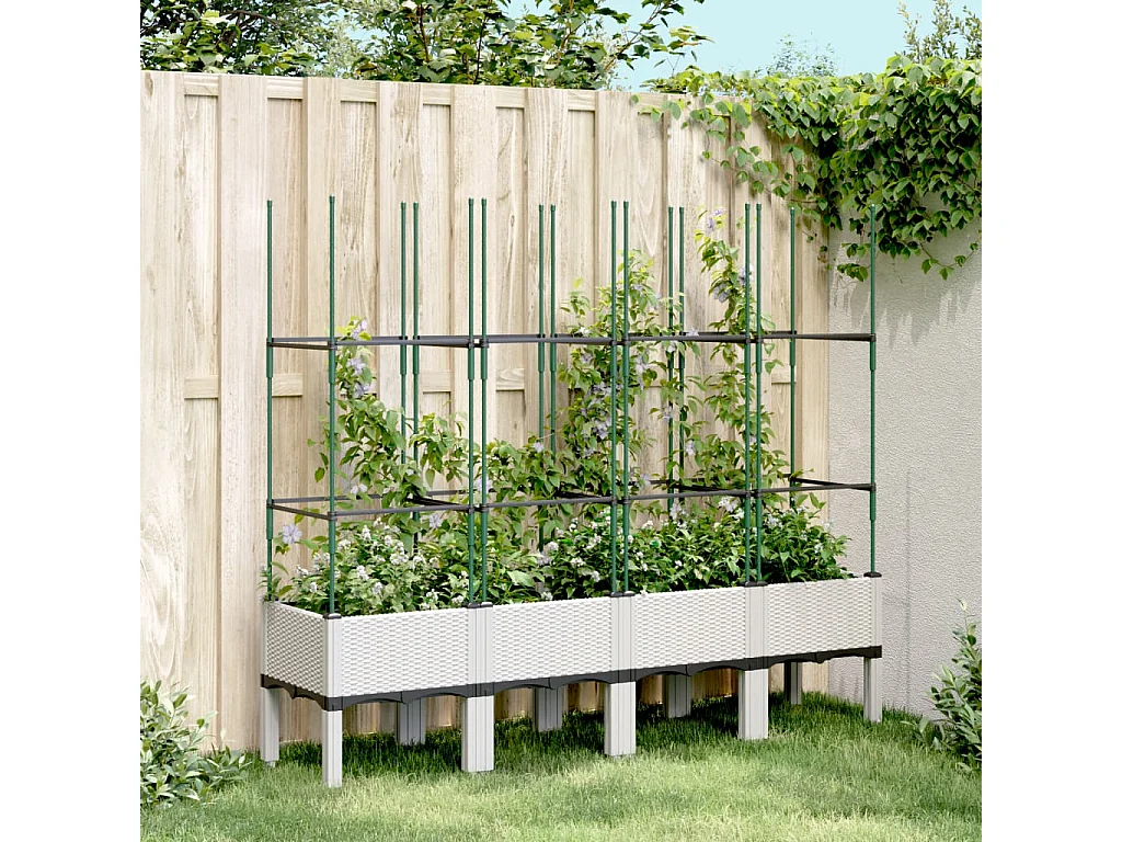 Jardinière avec treillis blanc 160x40x142,5 PP