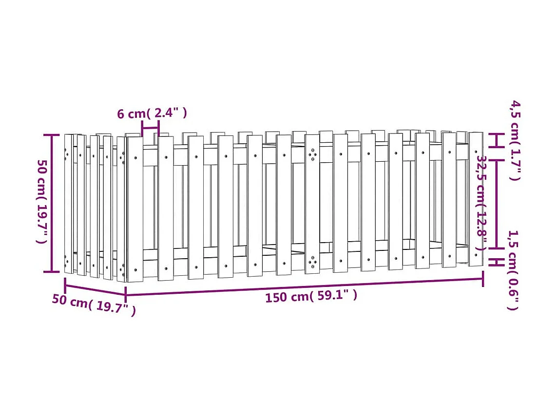 Lit surélevé de jardin design de clôture 150x50x50 pin massif