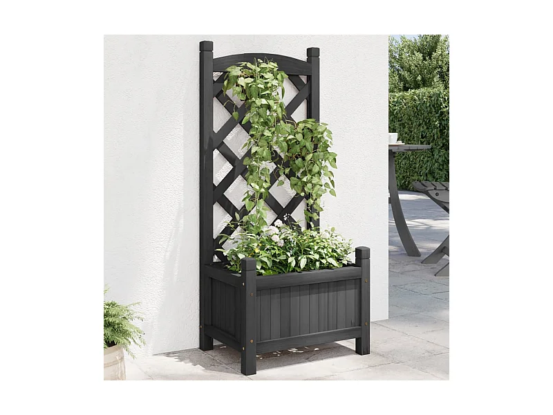 Jardinière avec treillis noir bois massif de sapin