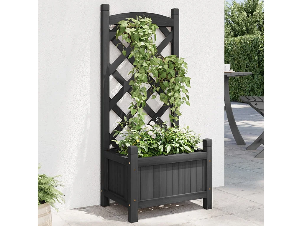 Jardinière avec treillis noir bois massif de sapin