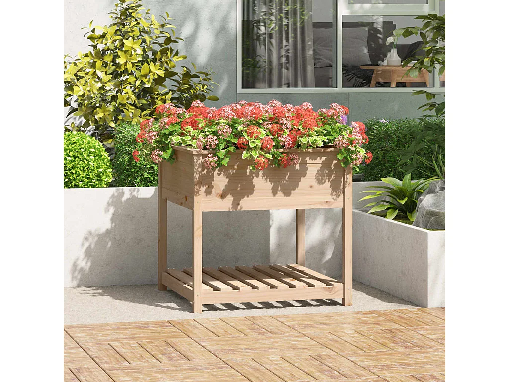 Jardinière avec étagère 82,5x82,5x81 Bois massif de pin