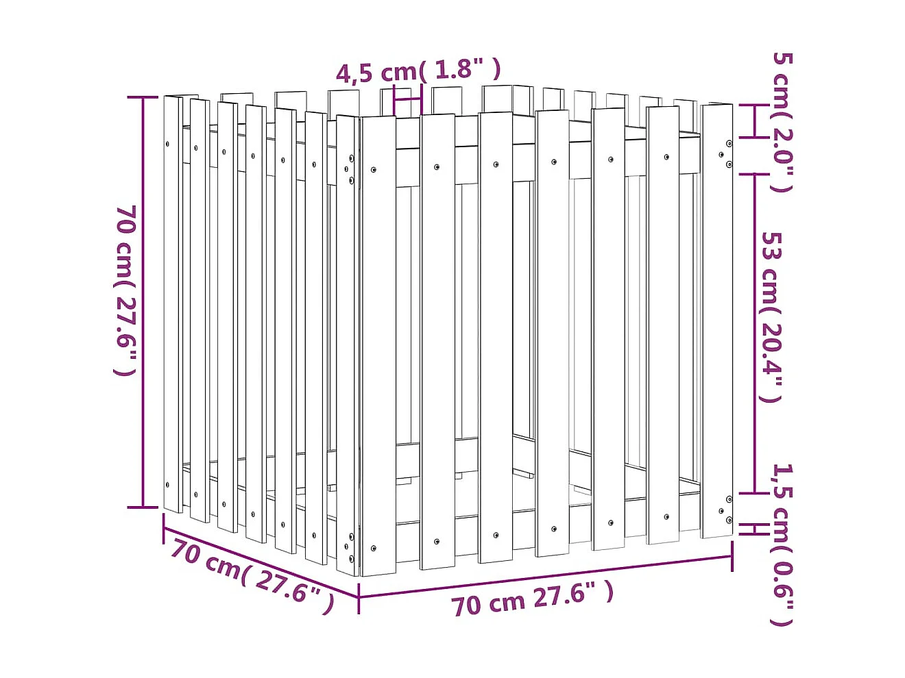 Jardinière avec design de clôture 70x70x70 pin imprégné